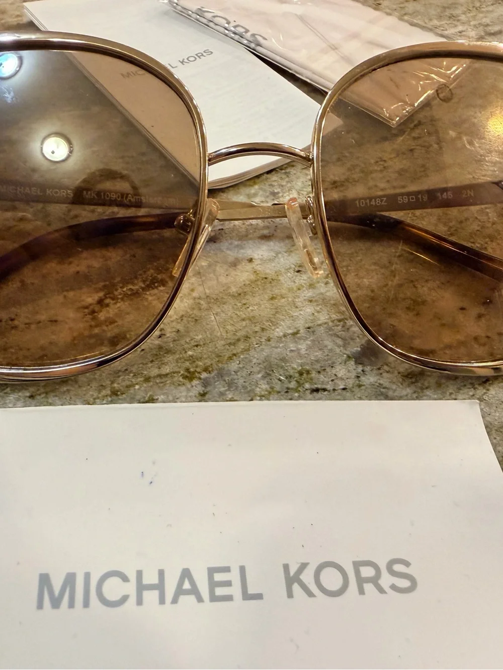 Michael Kors Gold Frame Brown Lens Oversized Sunglasses